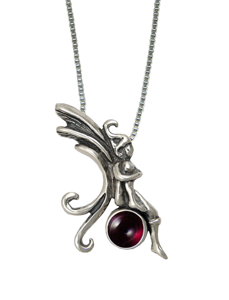 Sterling Silver Fairy Pendant With Garnet